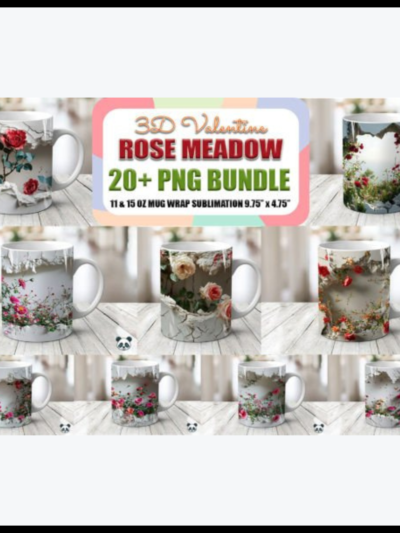 Valentine's Day Rose Meadow 3D Mug Wrap Bundle