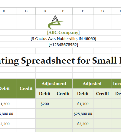 accounting spreadsheet templates for small busine